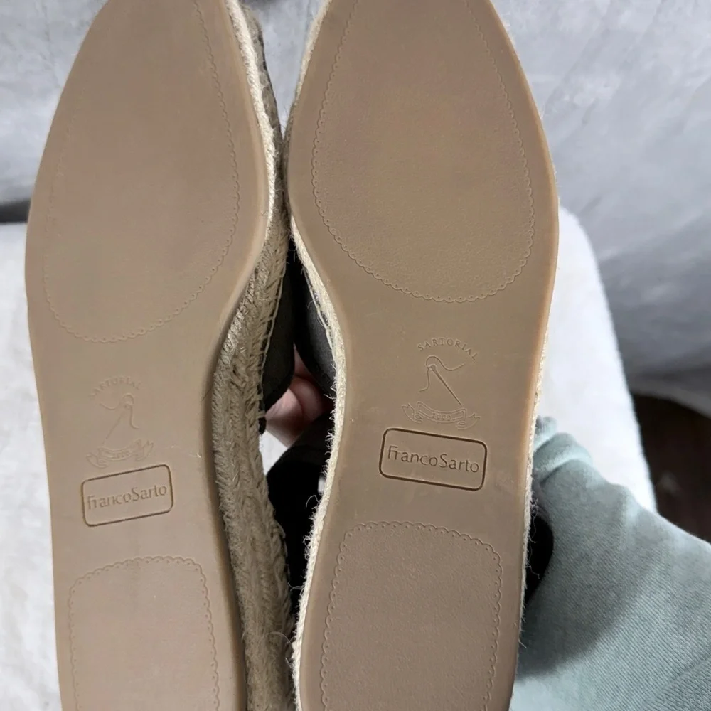 Franco Sarto Black Canvas Espadrille Wedge Sandals Size 9.5